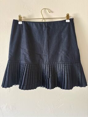 Banana Republic Navy Pleated Hem Mini Skirt Cotton Denim Coquette Summer Chic